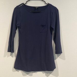 Express 3/4 Length Sleeve Navy Swoop Neck Shirt - Size Small